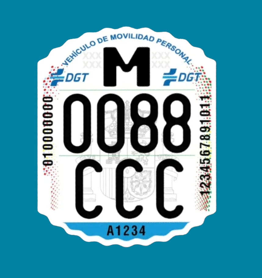 Ejemplo de etiqueta identificativa para patinete eléctrico según modelo mostrado por la DGT